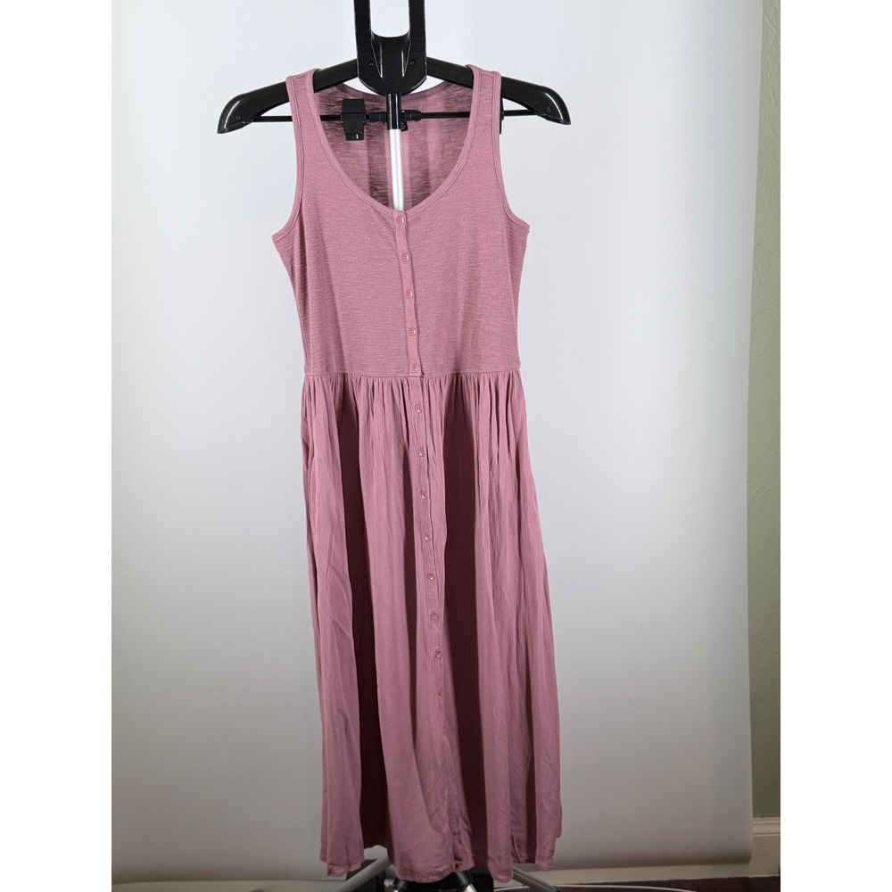 Frye Women Mauve Pink Button Front Sleeveless Midi Dress XS Ribbed